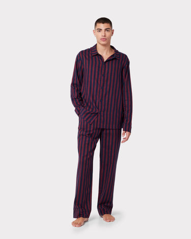 Unisex Flannel Red & Navy Stripe Print Pyjama Top